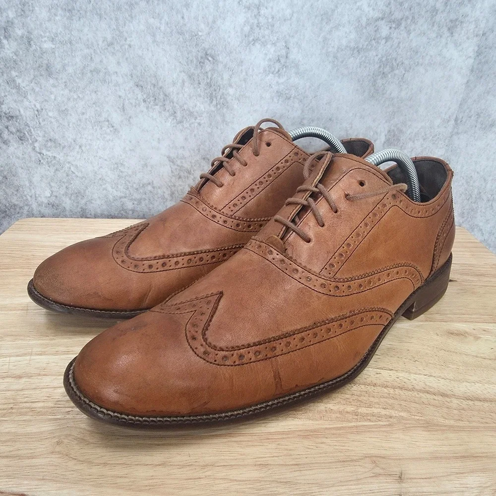 Cole Haan Williams Derby Shoes Mens 10.5 Tan Leather Wingtip‎ Brogue Oxford